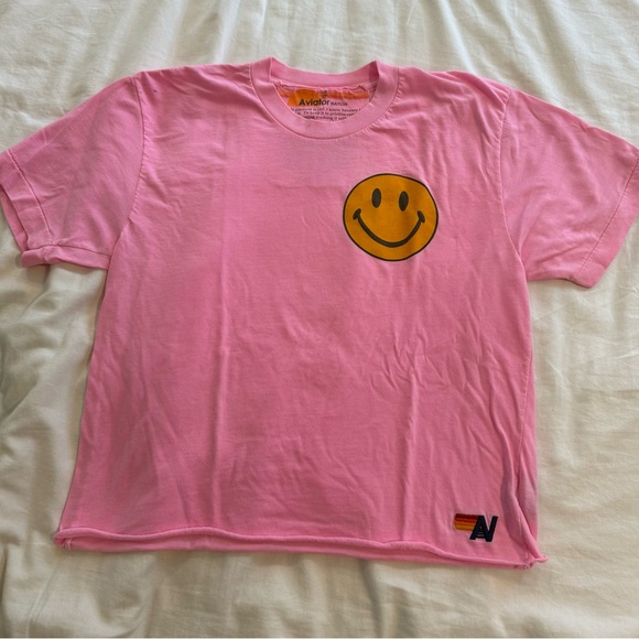 Aviator Nation Pink Tee with Smiley Face - Picture 1 of 4